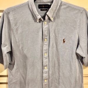 Ralph Lauren Women’s Knit Oxford Top Short Sleeves Button Down XLarge